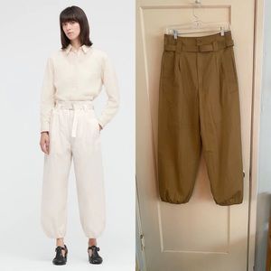 Lemaire for Uniqlo Cotton Twill High Waist Balloon Leg Tan Belted Trousers
